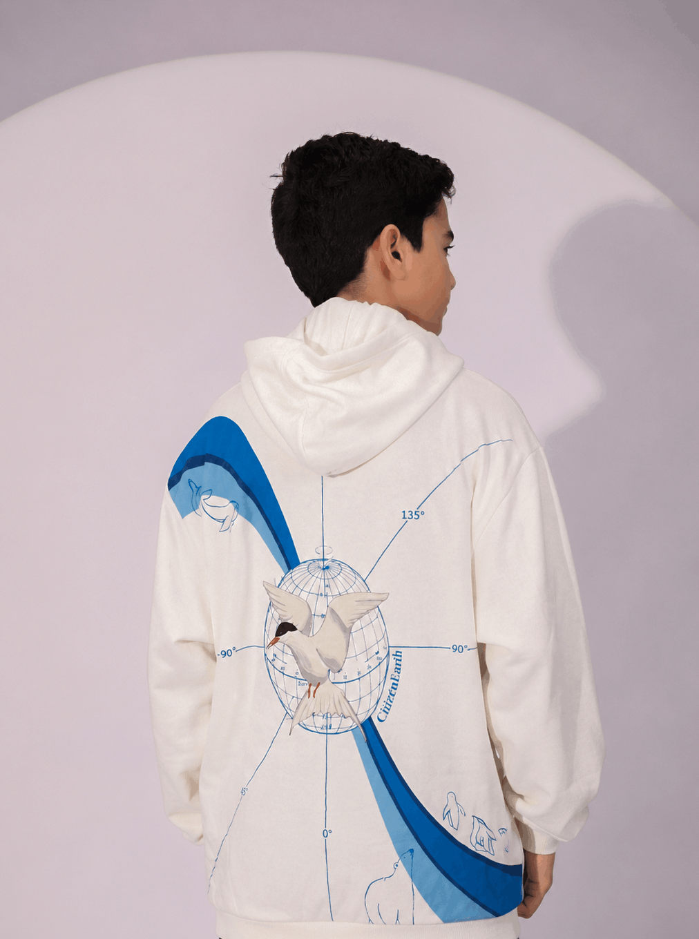Across the Globe Hoodie in 70% bamboo / 30% cotton fleece - back view