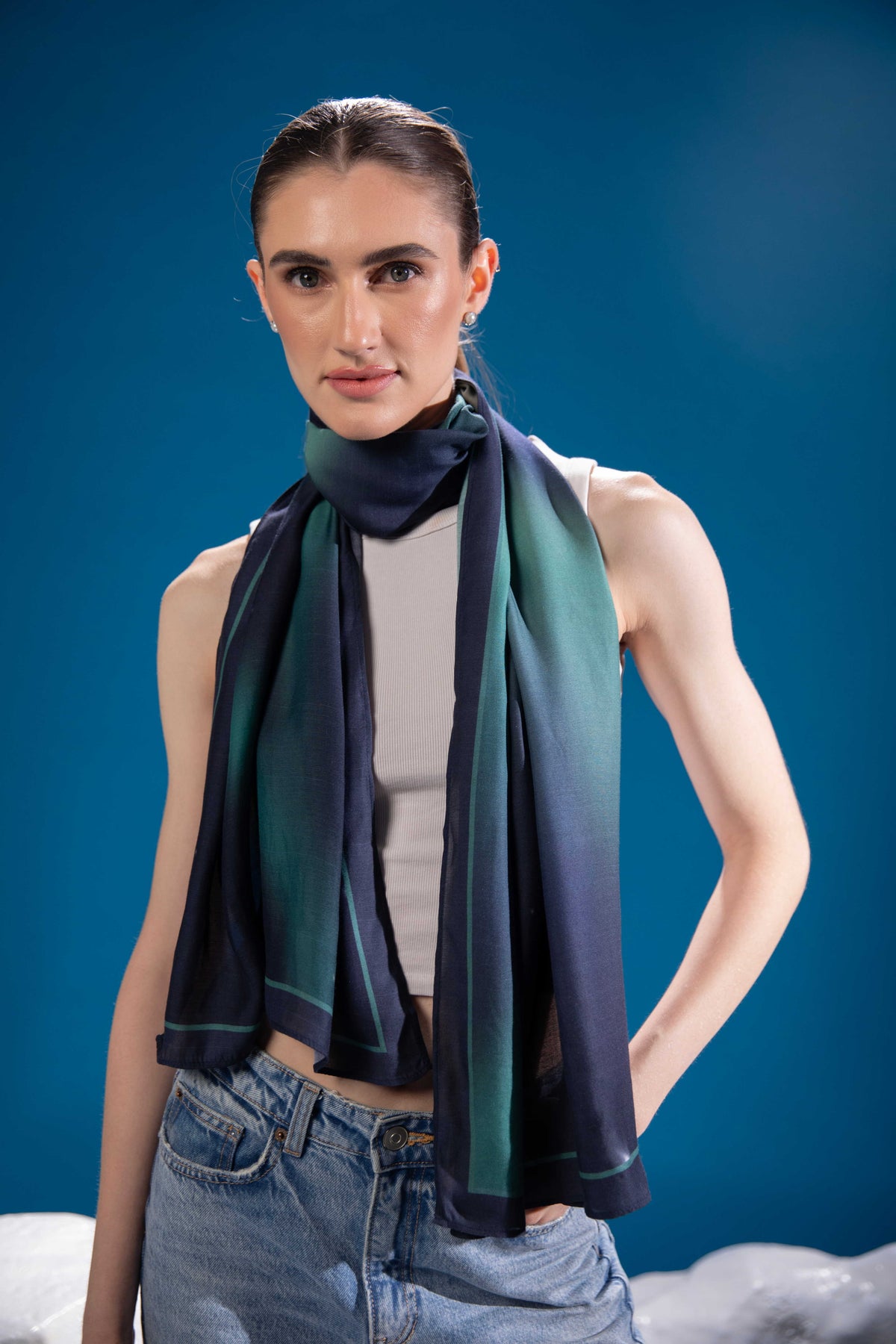 Aurora Glow Scarf featuring flowing Northern Lights inspired colours