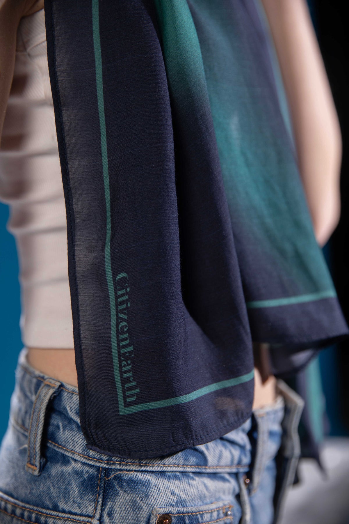 Aurora Glow bamboo satin scarf with blue green and violet polar colours