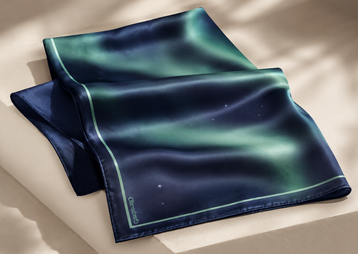 Aurora Glow Scarf featuring an aurora over a polar landscape