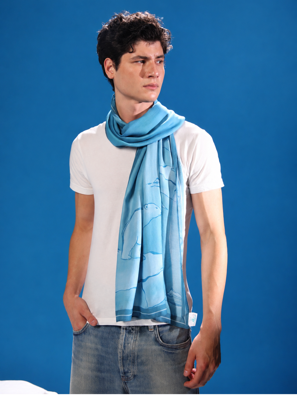 Bears on Ice Scarf in bamboo satin with polar bear artwork