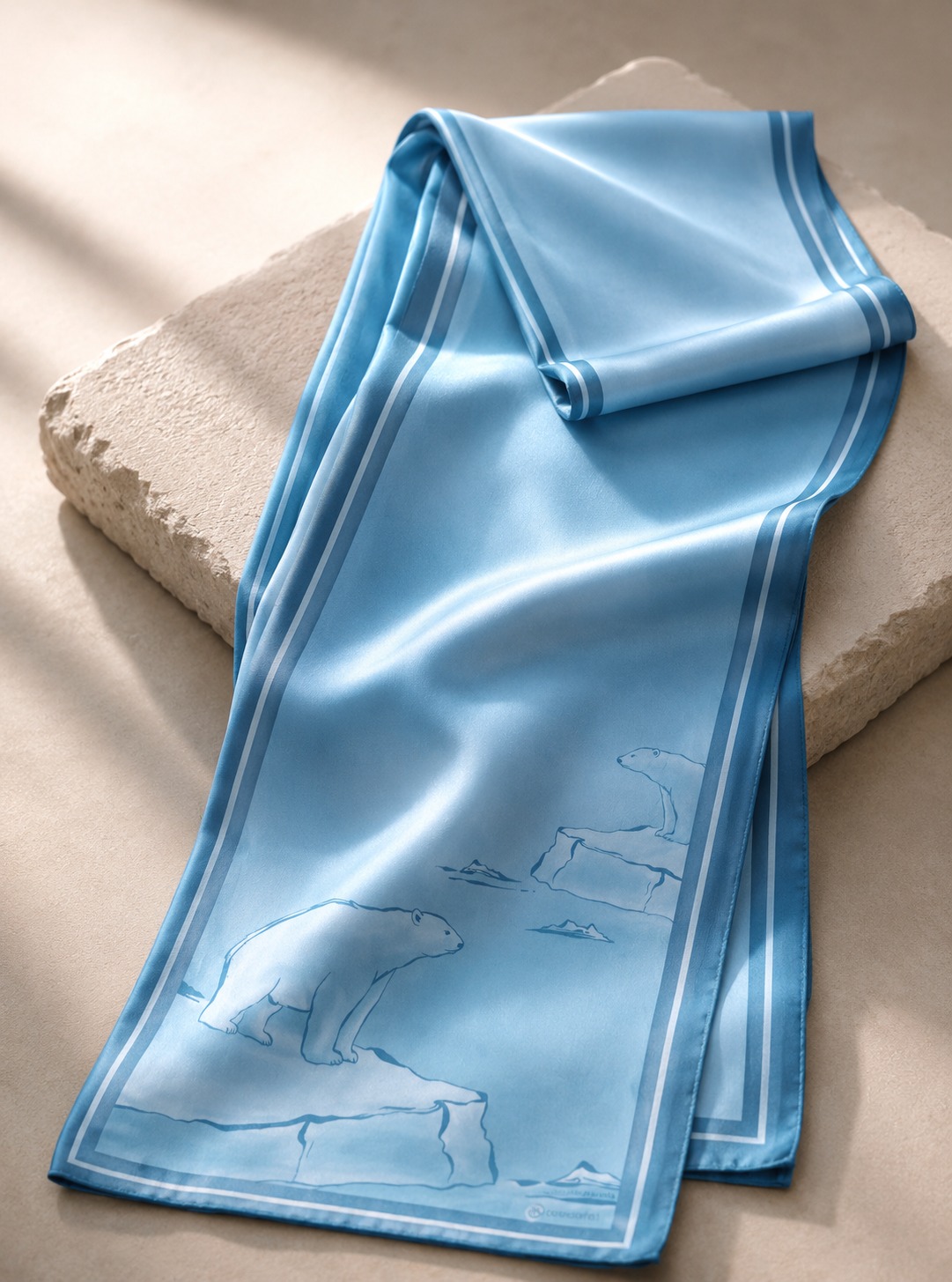 Bears on Ice bamboo satin scarf with icy Arctic landscape print