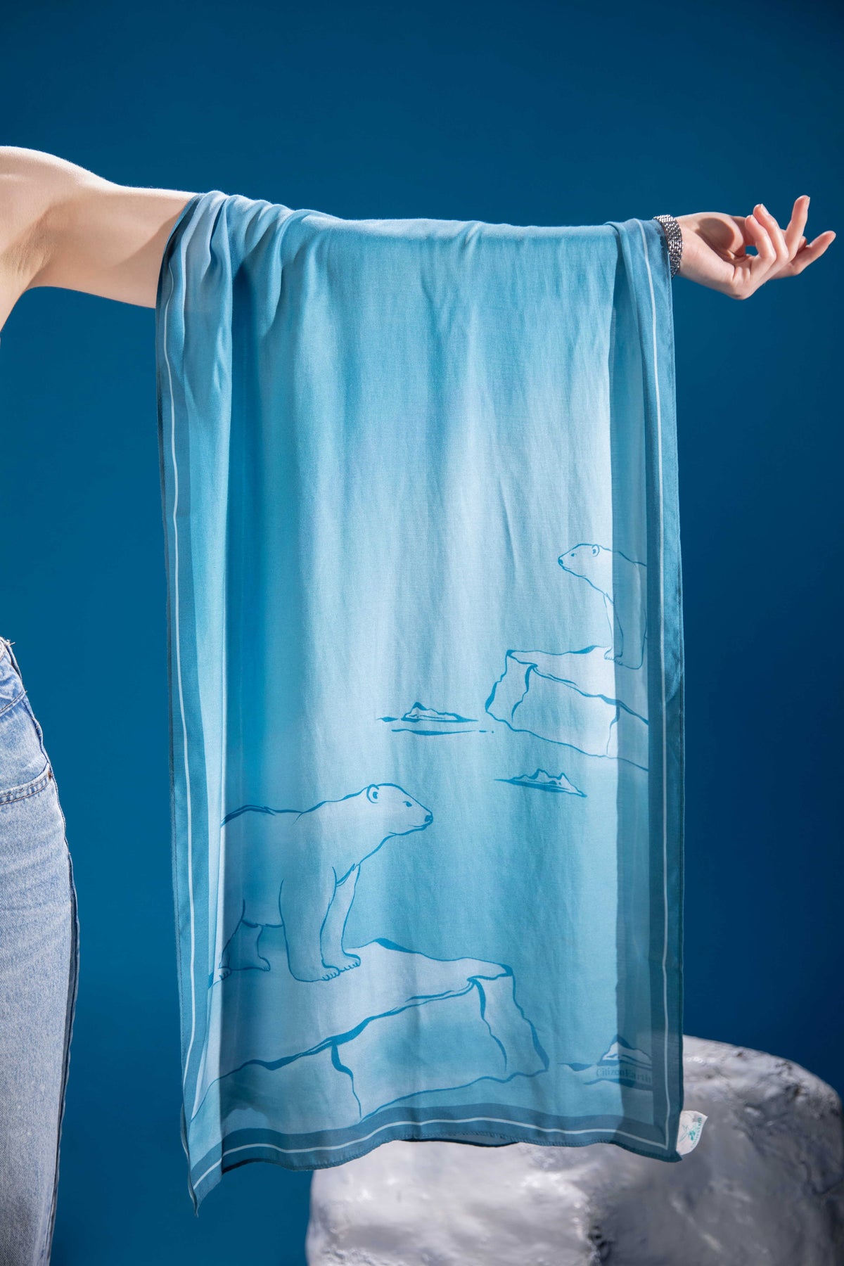 Close-up of Bears on Ice Scarf showing polar bear line artwork