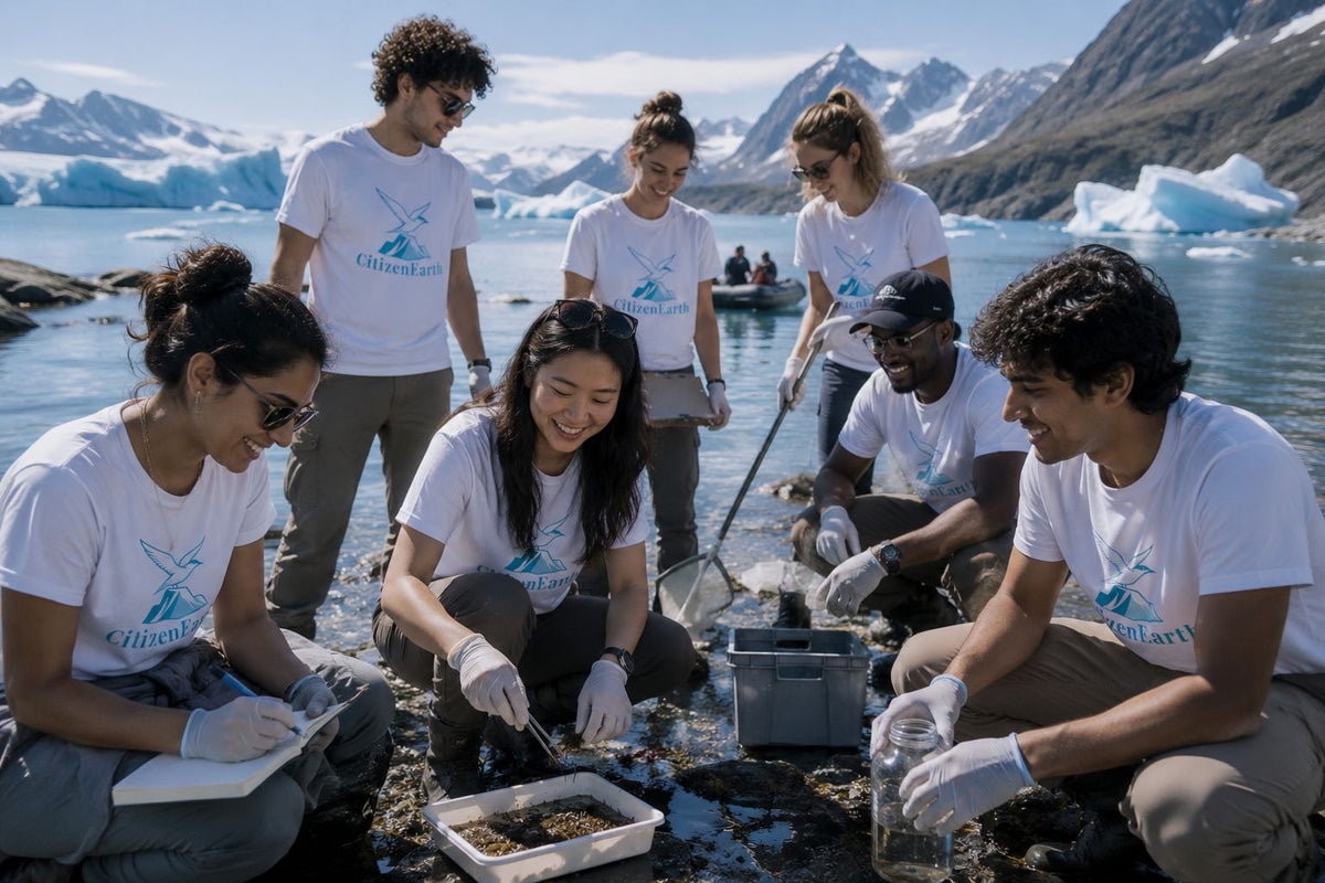 CitizenEarth community members conducting environmental fieldwork in a polar landscape