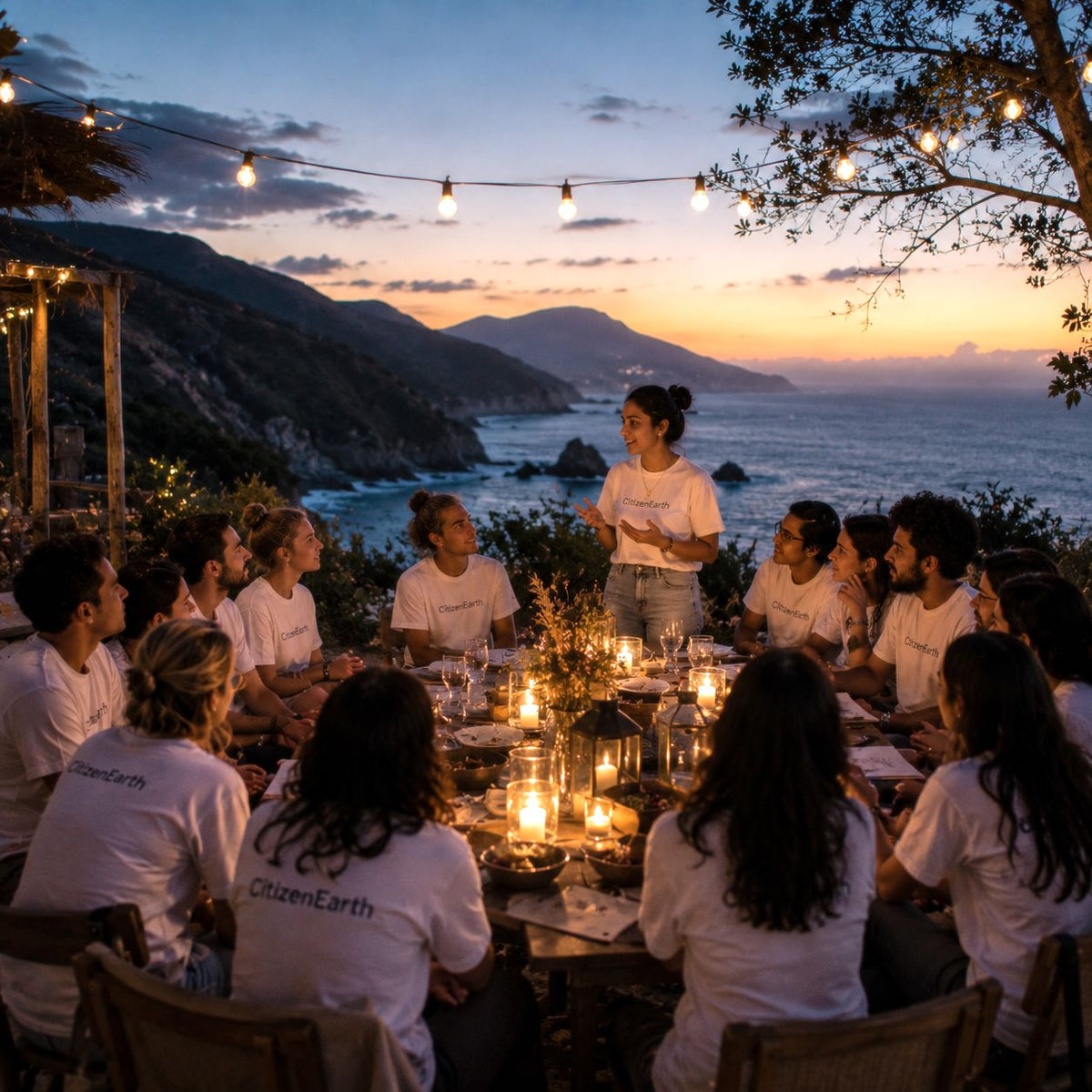 CitizenEarth Circle members gathering outdoors in nature at sunset