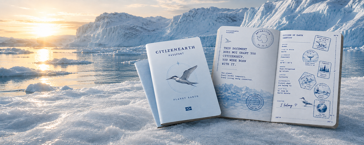 CitizenEarth passport featuring an Arctic Tern in a polar landscape