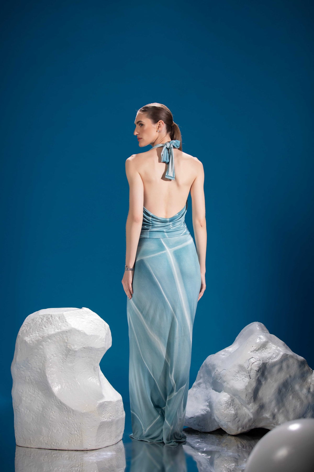 Back view of Cracked Ice Dress in bamboo Lycra