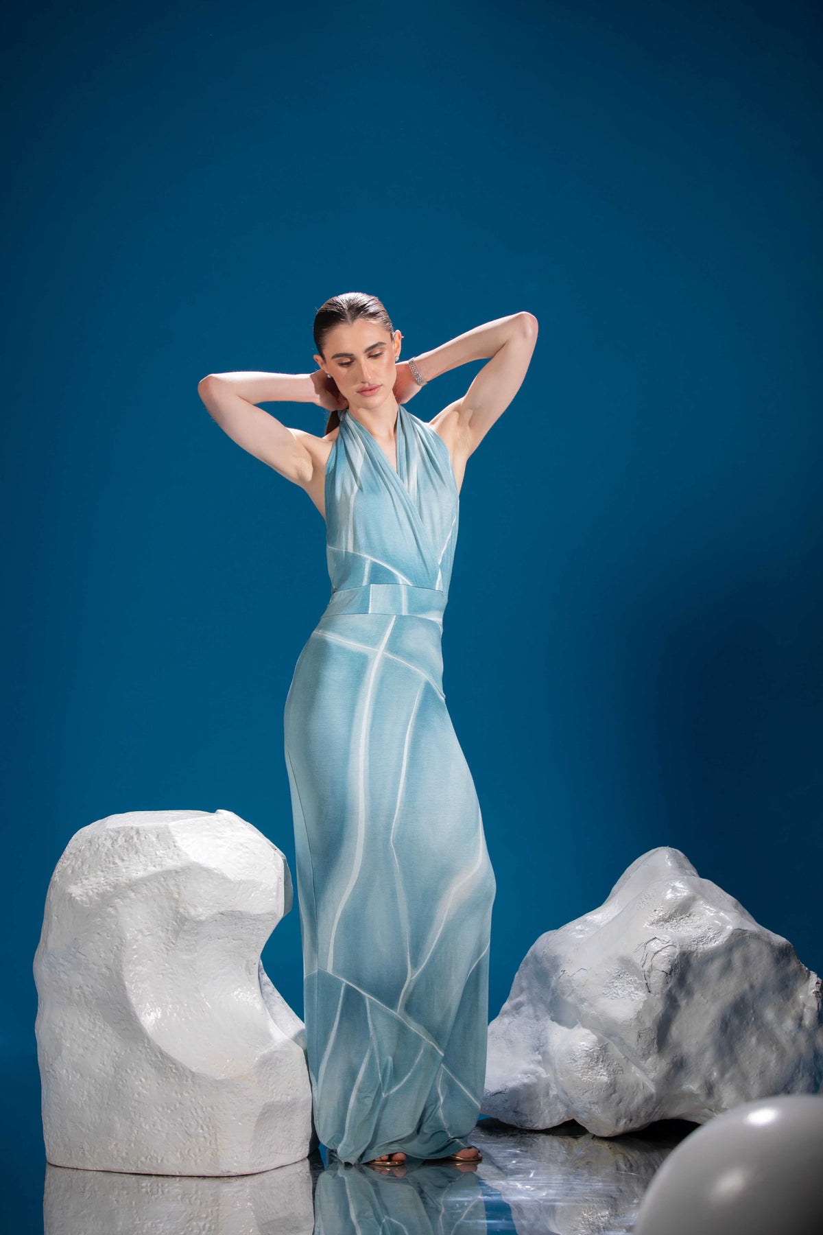 Cracked Ice Dress showing its abstract frozen landscape-inspired design