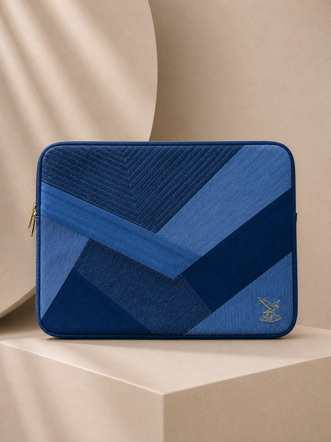 Close-up of Drake Passage Laptop Sleeve showing directional denim stitch detailing