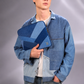 Drake Passage Laptop Sleeve showing contrasting indigo and glacial blue denim panels