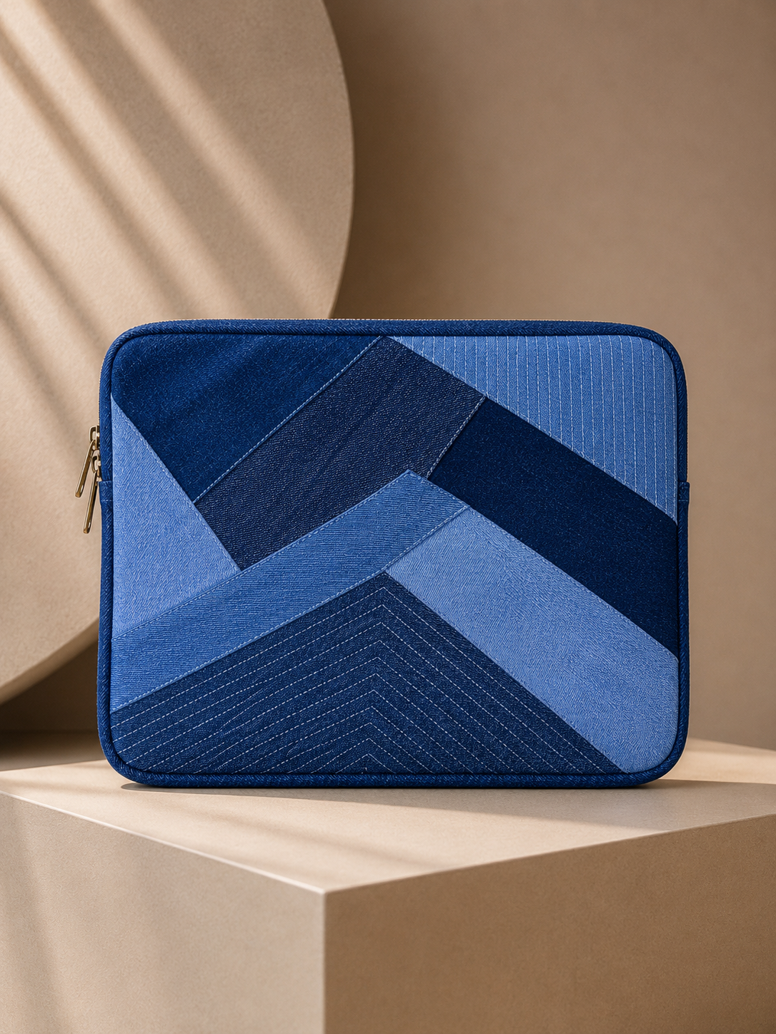 Drake Passage Laptop Sleeve with layered polar blue repurposed denim design