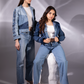 Drift Weave Denim Jacket showing contrasting repurposed denim panels