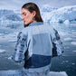 Drift Weave Denim Jacket with woven denim sleeves and geometric panel construction