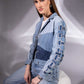 Side view of Drift Weave Denim Jacket showing its layered denim construction
