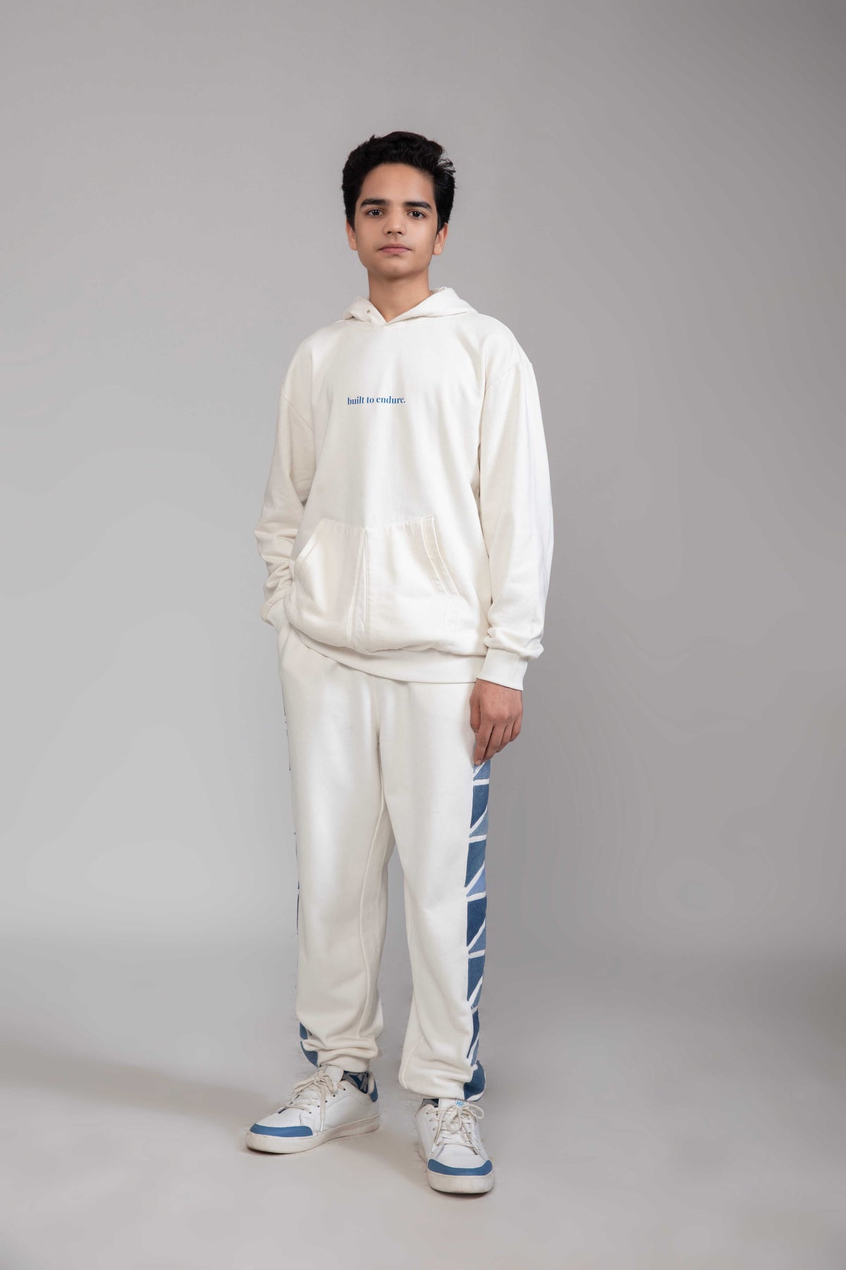 Endurance Hoodie styled with reconstructed denim polar artwork