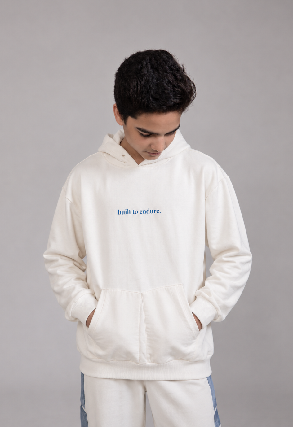 Endurance Hoodie with polar-inspired graphic and reconstructed denim details
