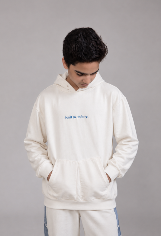 Endurance Hoodie with polar-inspired graphic and reconstructed denim details