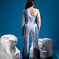 Back view of Fearless Ferð Denim Jumpsuit in repurposed denim
