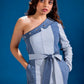 Fearless Ferð Denim Jumpsuit in repurposed denim with one-shoulder silhouette
