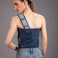 Back view of Flowform Denim Top in repurposed denim