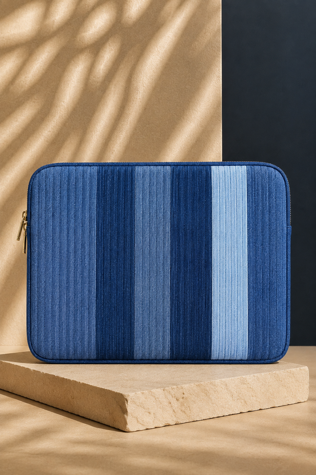 Fram Strait Laptop Sleeve with Arctic-inspired blue repurposed denim design