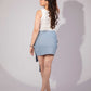 Back view of Frosted Bloom Mini Skirt in repurposed denim