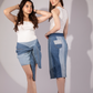 Frosted Bloom Mini Skirt styled in ice-blue repurposed denim