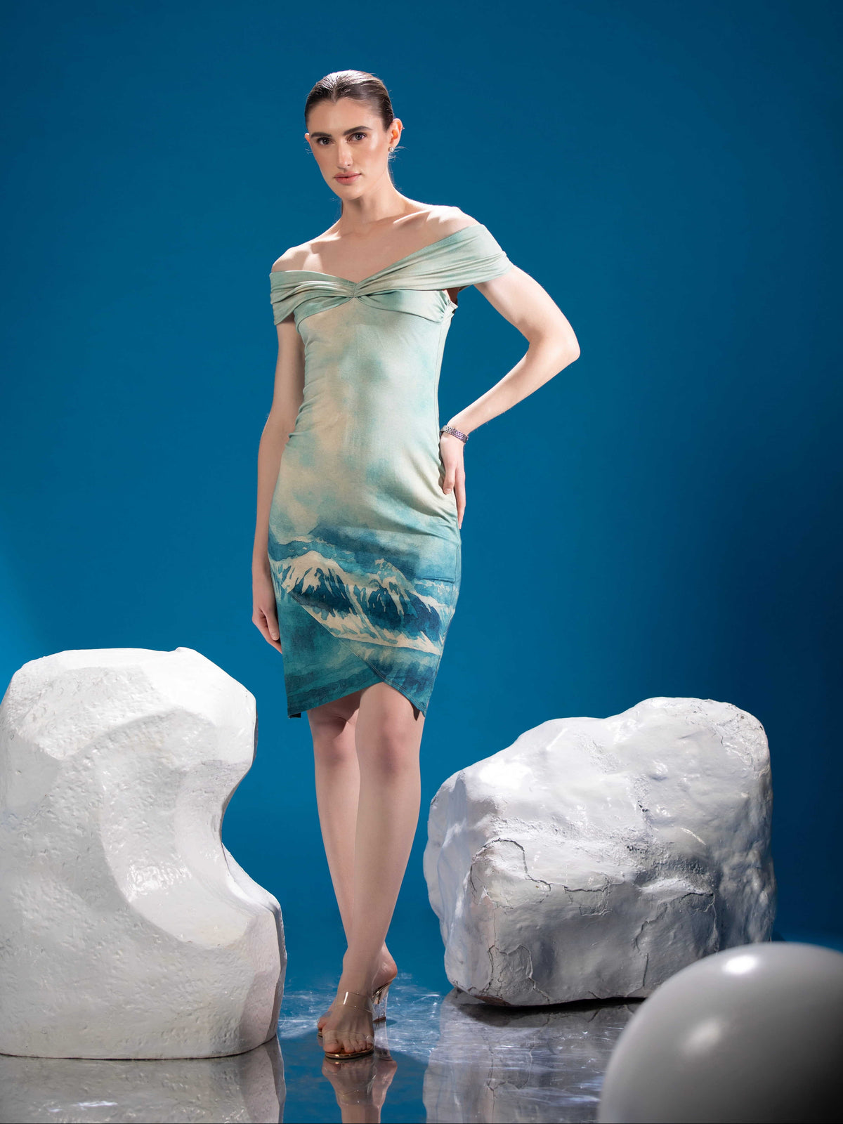 Frozen Reflections Dress with polar-inspired reflective design