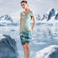 Close-up of Frozen Reflections Dress showing its polar-inspired reflective design