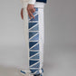 Glacial Geometry Jogger with denim drawstring and geometric side detailing