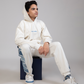 Glacial Geometry Jogger with angular reconstructed denim patchwork