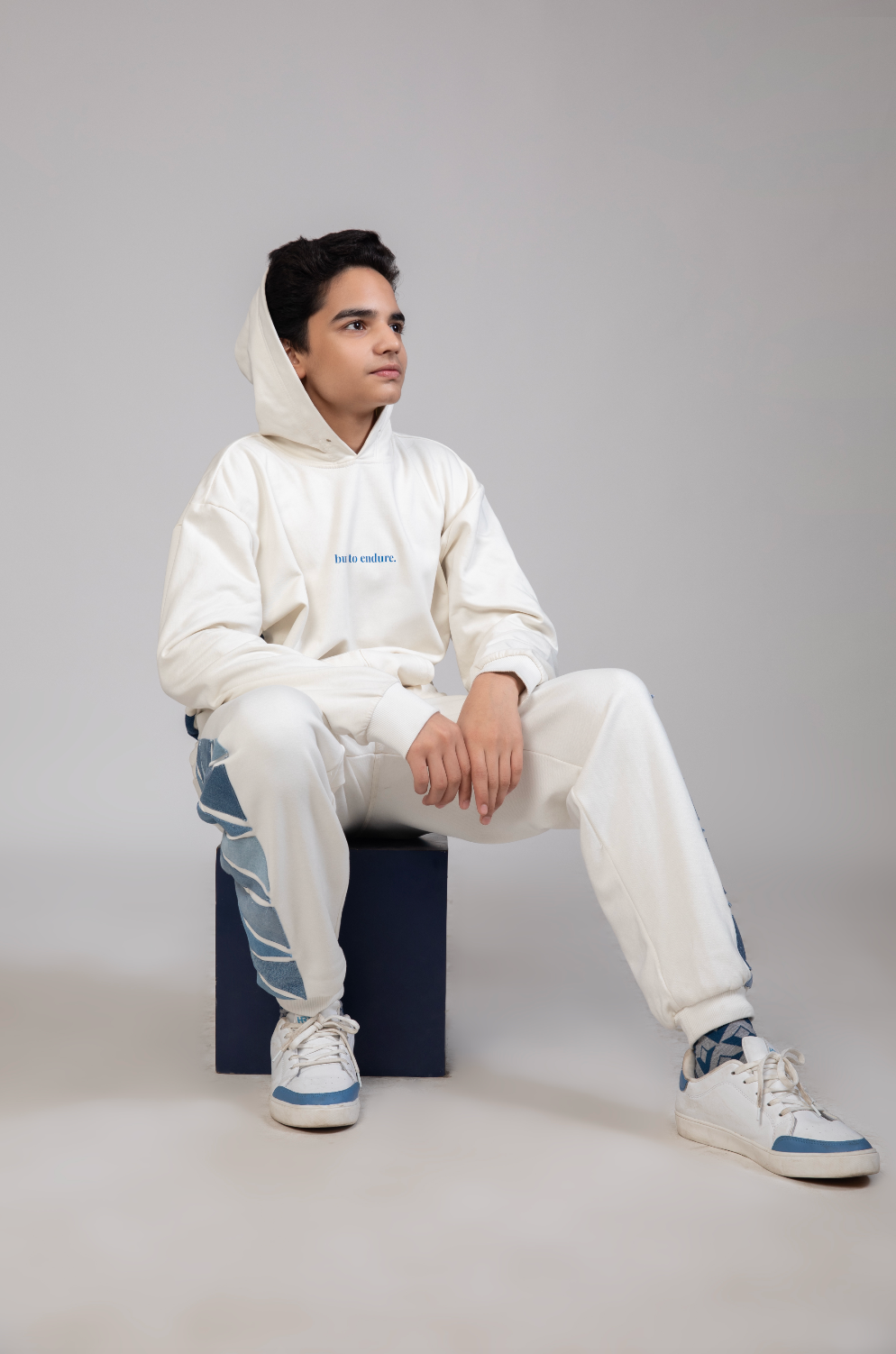 Glacial Geometry Jogger with angular reconstructed denim patchwork