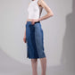 Glacial Symmetry Skirt showing symmetrical repurposed denim panels