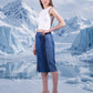 Glacial Symmetry Skirt with symmetrical repurposed denim construction