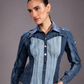 Glacier Cut Denim Top showing layered repurposed denim texture