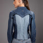 Back view of Glacier Cut Denim Top in repurposed denim