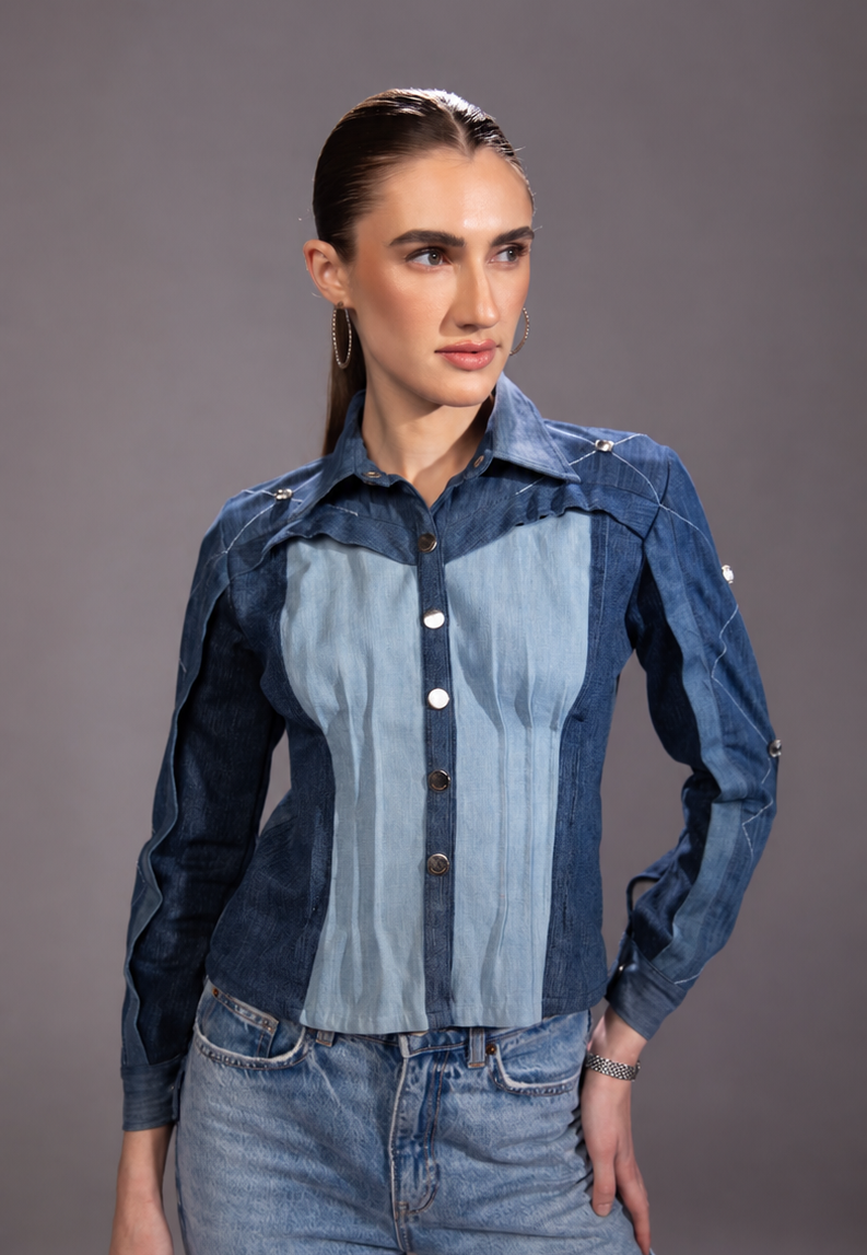 Glacier Cut Denim Top in repurposed denim