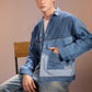 Side view of Glacier Ridge Denim Jacket showing its oversized denim silhouette