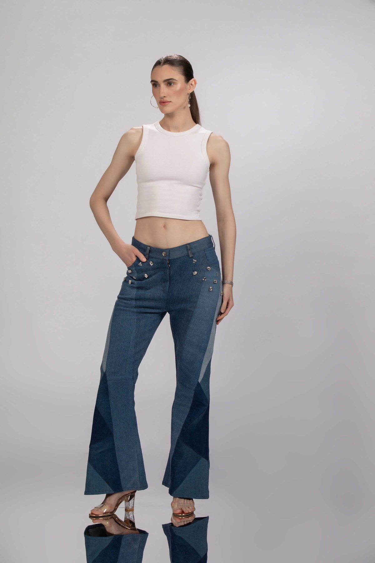 Hues of Blues Jeans showing contrasting blue denim tones