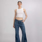 Hues of Blues Jeans showing a flared bell-bottom silhouette