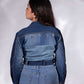 Back view of Ice Curve Denim Jacket in repurposed denim