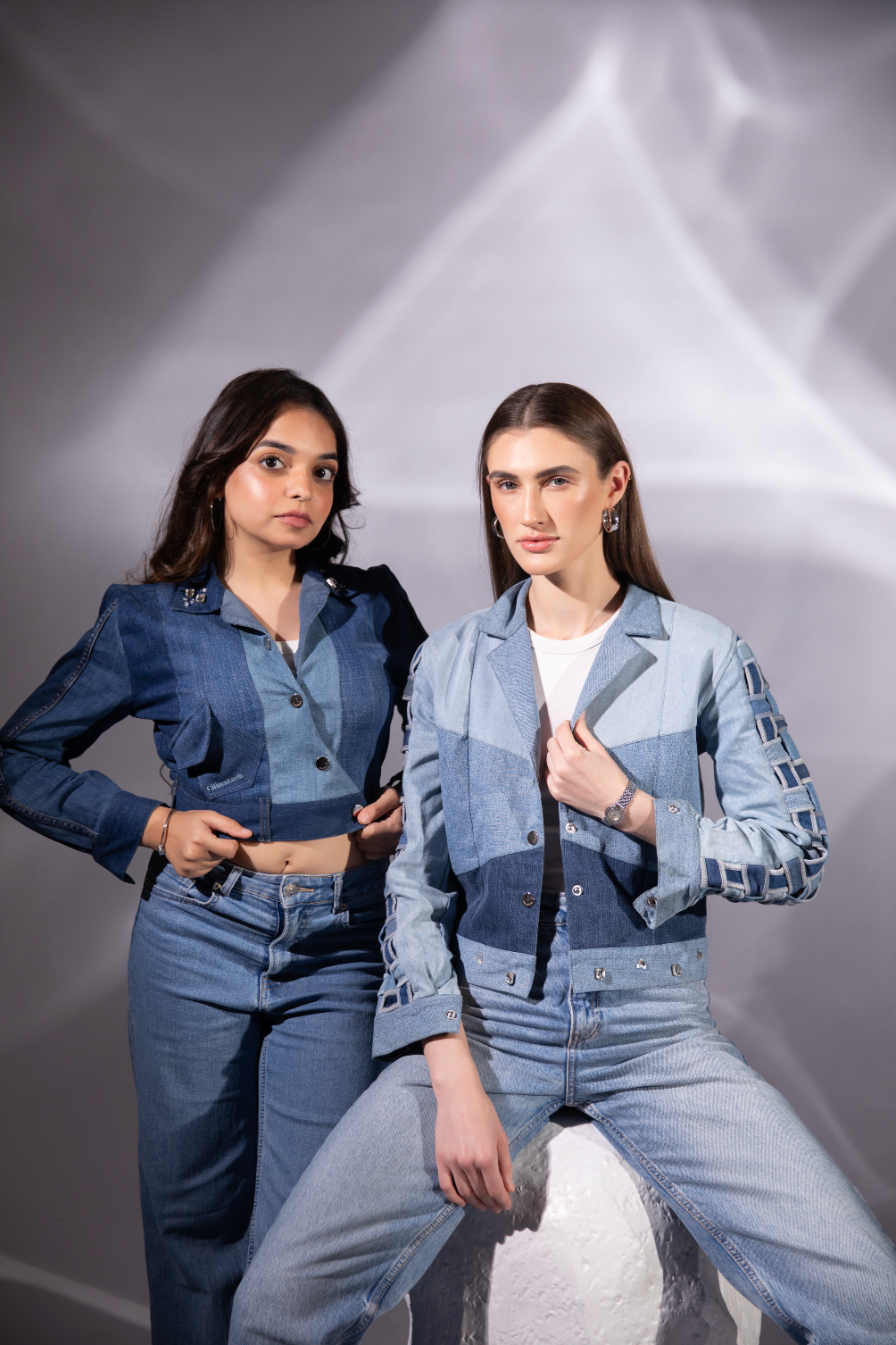 Ice Curve Denim Jacket styled in repurposed denim