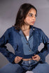 Ice Curve Denim Jacket in repurposed denim with cropped silhouette