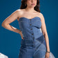 Ice Prism Denim Jumpsuit showing its sculptural repurposed denim construction