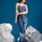 Ice Prism Denim Jumpsuit styled in repurposed denim