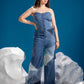 Ice Prism Denim Jumpsuit in repurposed denim with triangular patchwork
