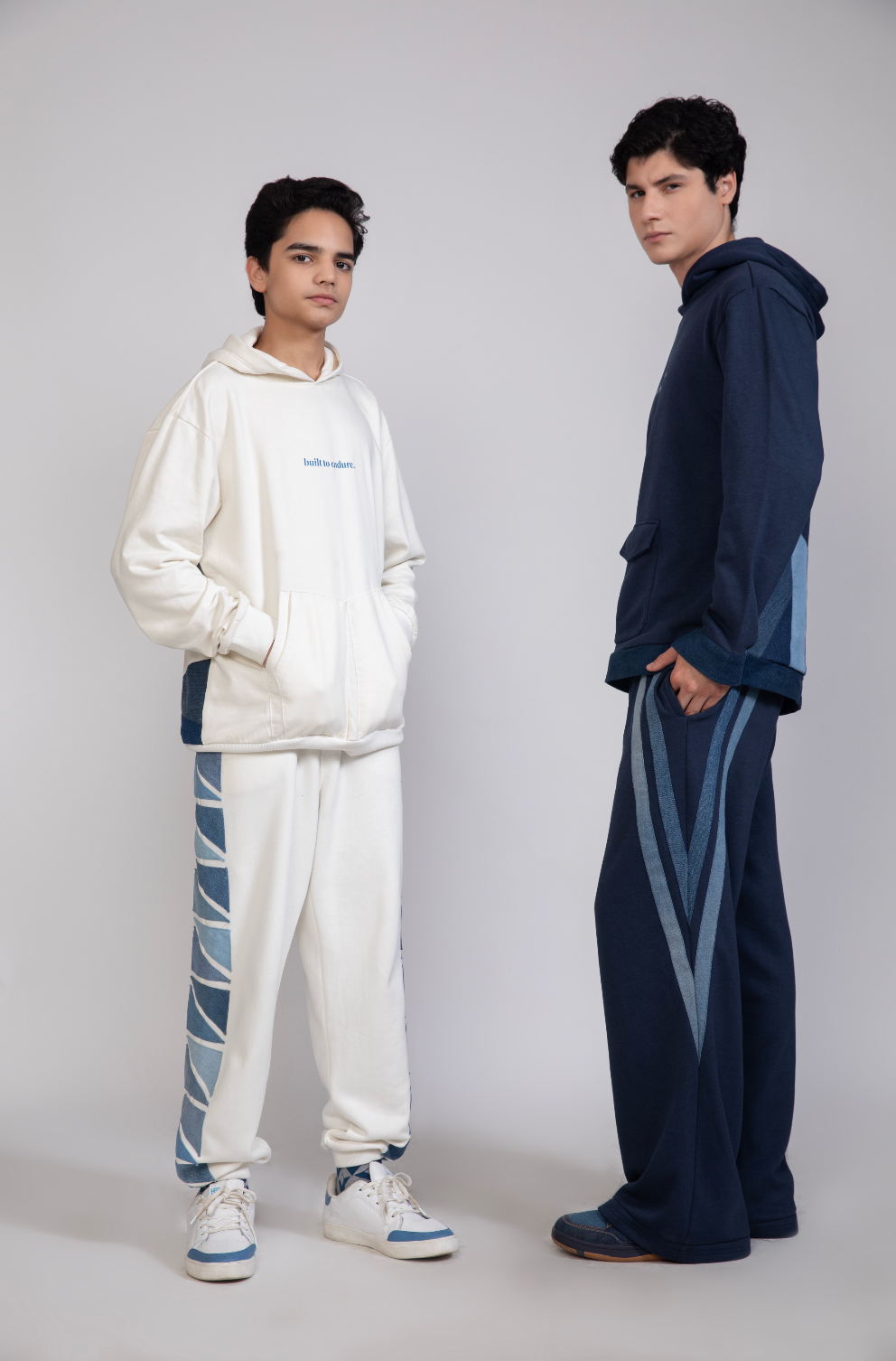 Ice Trail Jogger styled in deep ocean blue with polar-inspired denim detailing