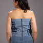 Back view of Ice Weave Denim Corset Top in repurposed denim