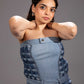 Ice Weave Denim Corset Top showing layered denim panel construction