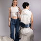 Layered Sleeveless Hoodie styled in reconstructed denim with polar-inspired patchwork